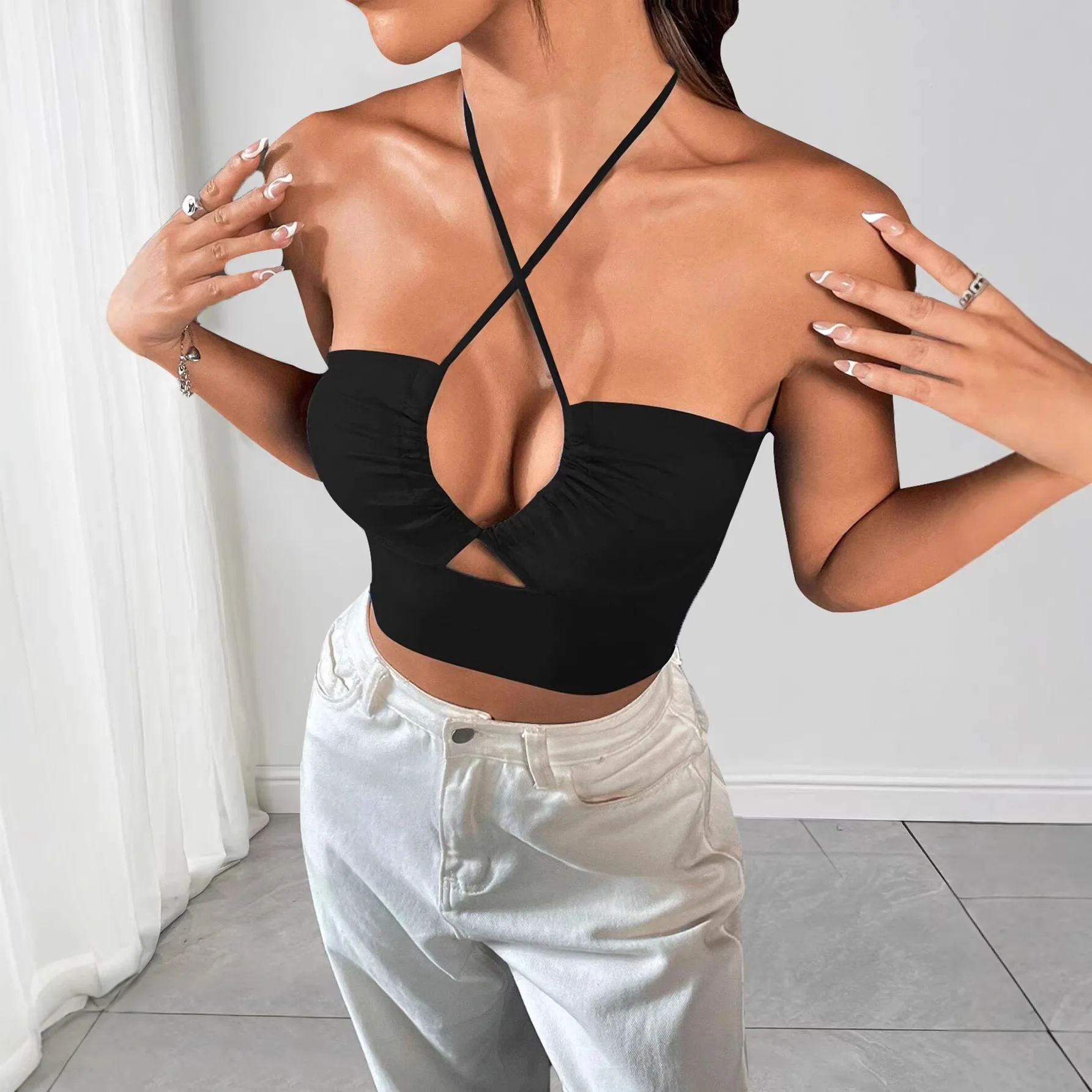 

New Summer Sexy Drawstring Vest for Women, Slim Fit Navel-baring Short Top for Women To Wear Outside in Summer