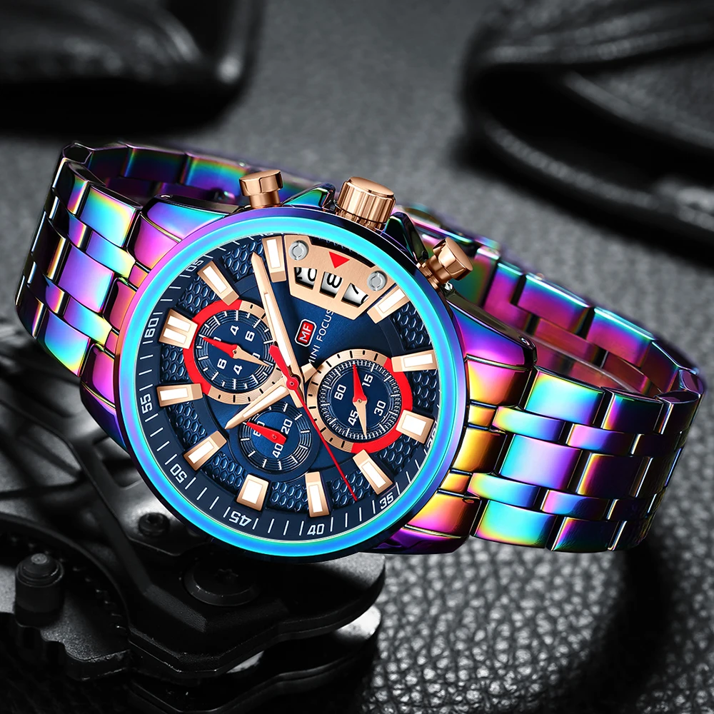 MINI FOCUS Rainbow Luxury Brand Quartz Watch for Men Multifunction Small Dials