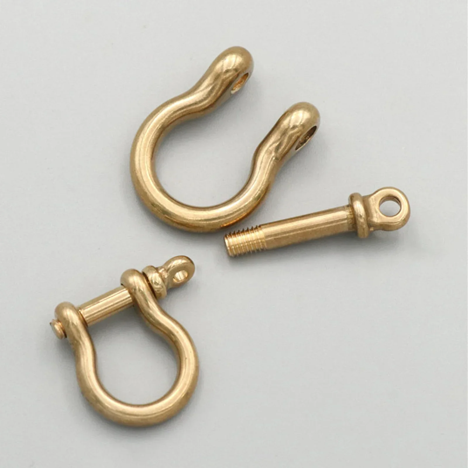 10pcs 6/7/10/15mm Solid Brass Carabiner D Bow Shackle Fob Keychain Hooks Screw Joint Connector Buckle U-shape Decor Leather Belt
