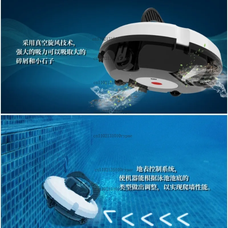 Intelligent fully automatic swimming pool cleaning robot dives underwater to suck up dirt and dust