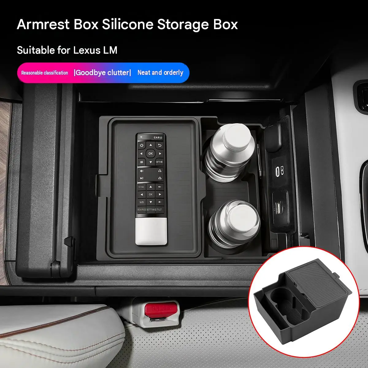 Car Armrest Storage Box for Lexus LM Center Console Silicone Organizer Tray with Cup Holder Anti-Slip Auto Interior Accessories