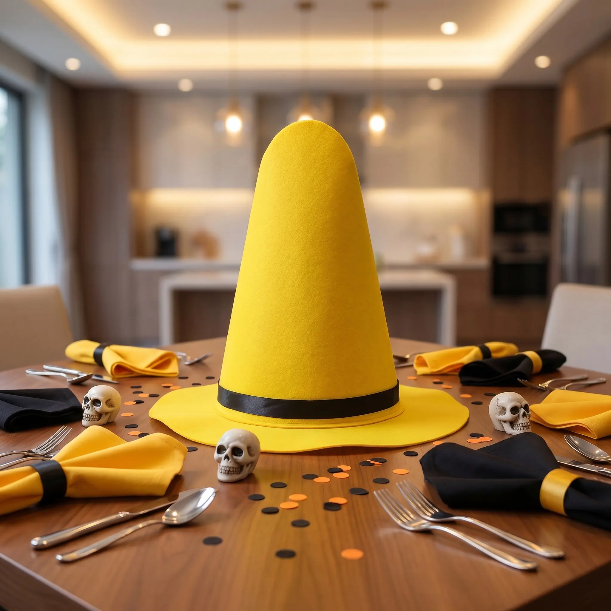 

Halloween Yellow Felt Witch Hat Lightweight Foldable Wizard Hat Tall Pointed Design for Costume Parties Cosplay Accessories