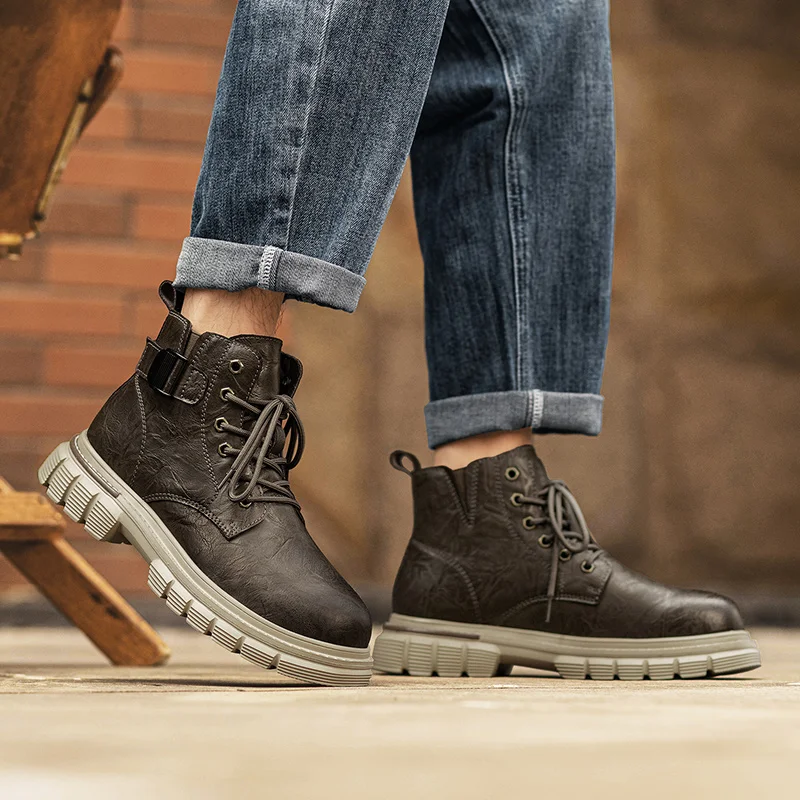 

Men's Vintage Split Suede Boots Brown High-Top Work Boots Lace-Up Desert Ankle Rugged Sole Boots Outdoor Winter Fall Shoes