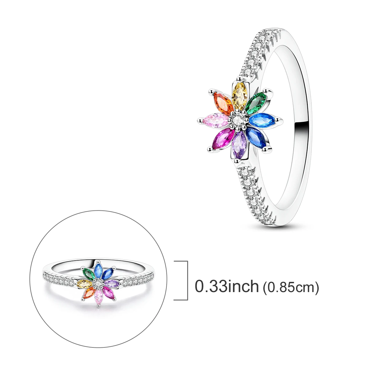 خاتم 925 فضي ملون على شكل زهرة قوس قزح للنساء خاتم الخطوبة مجوهرات عصرية #5