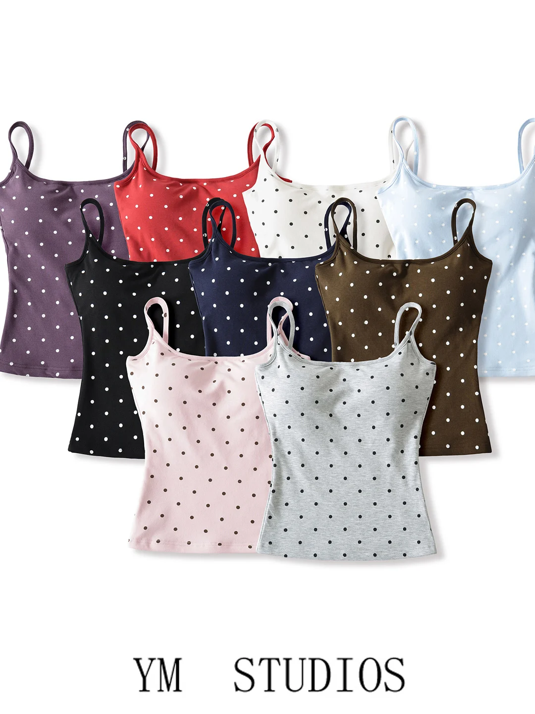 Women's Basic Polka Dot Backless Tank Top Slimming U-Neck Removable Chest Pad Top Cotton Polyester Blend Short Length