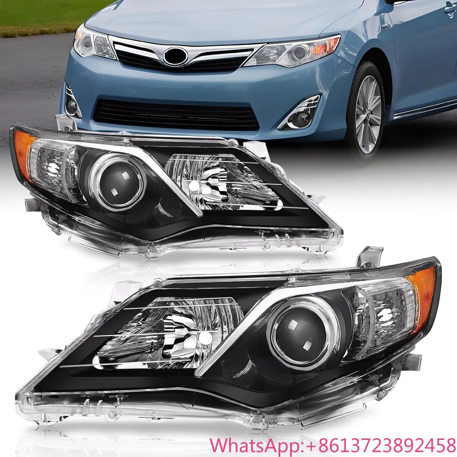 Headlights Assembly Compatible with 2012-2014 Camry SE/LE/XLE Headlamp Black Housing with Amber Reflector Driver and Passenger S