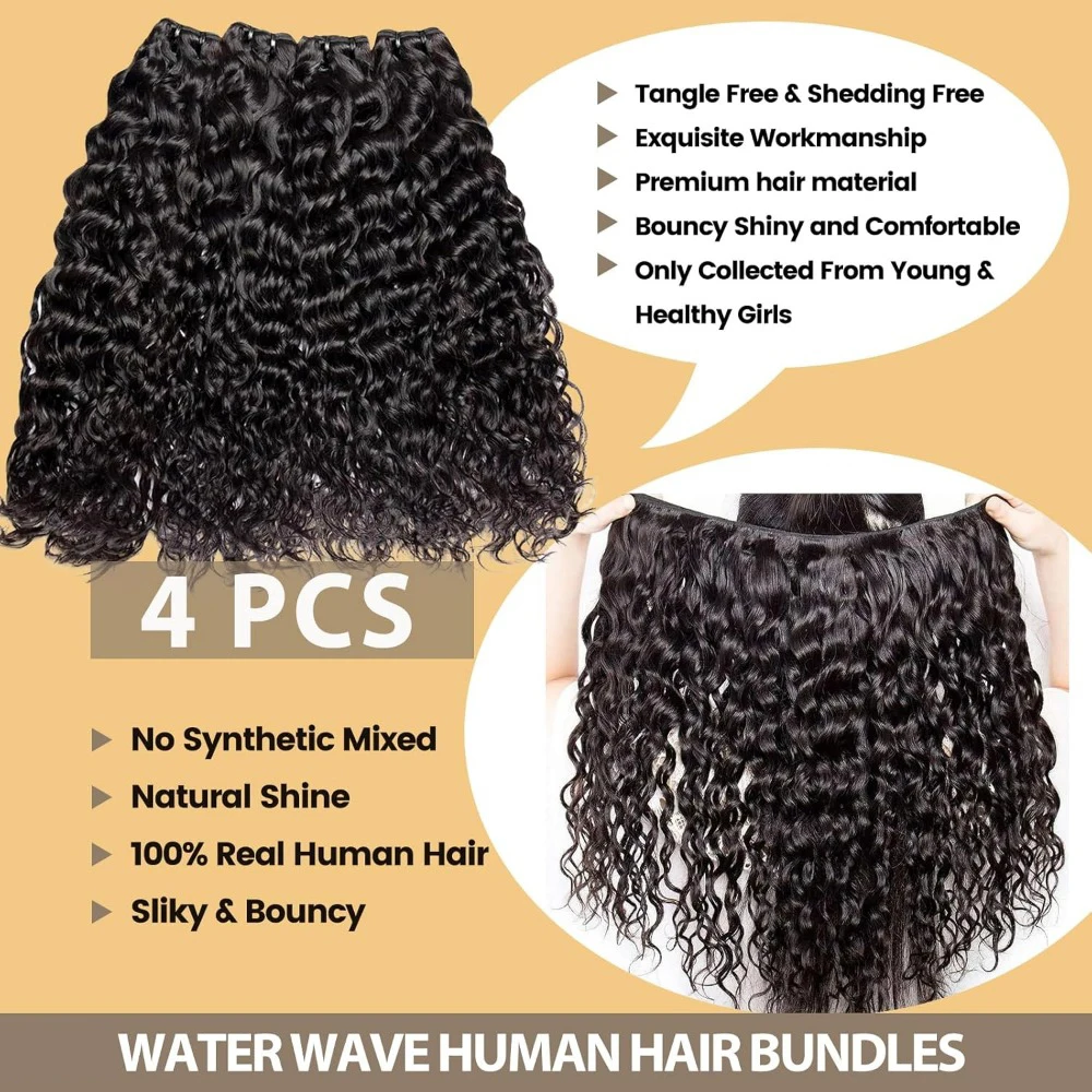 Extensiones de cabello humano 100%, mechones con ondas al agua sin procesar 12A, cabello humano tejido, extensiones de mechones de cabello rizado Maxine húmedo y ondulado