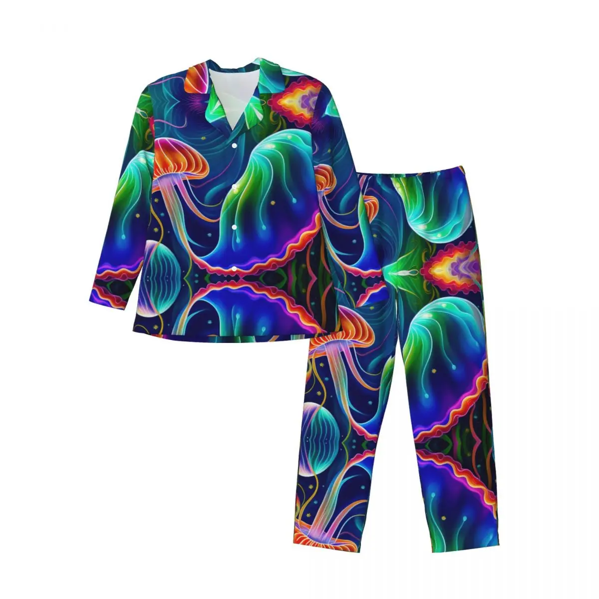 Men's Home Suits Long-sleeved Colorful Painting Jellyfish Suits for Autumn and Winter Pajamas for Men