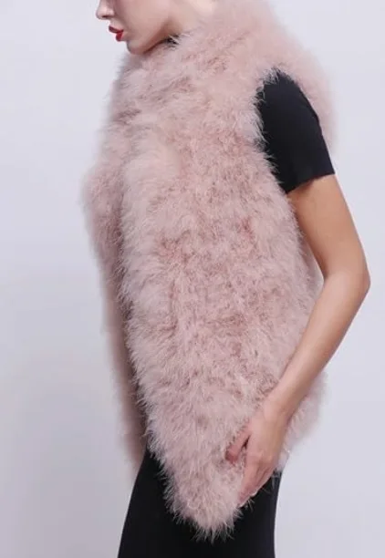 Women's Oversized Vest Shoulder Pad Real Feather Turkey And Ostrich Autumn Winter Long Jacket Loose Fit Casual Style