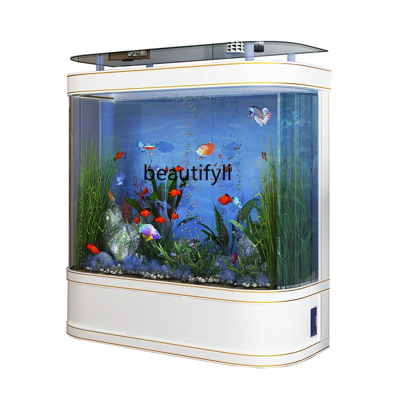 Light Luxury Minimalist Fish Tank Living Room round Floor Medium and Large Glass Ecological Aquarium