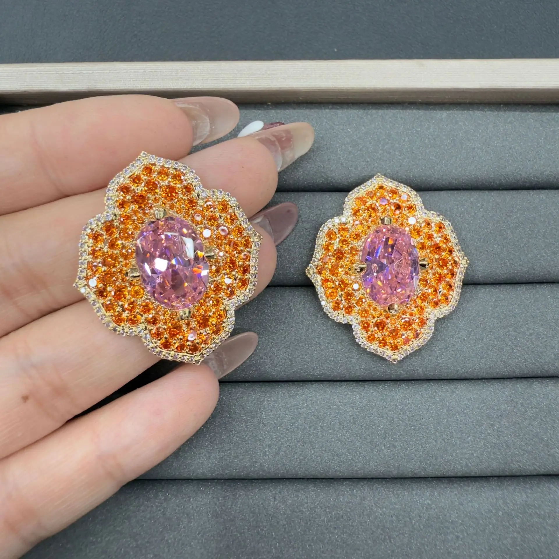 women stud earrings shiny zirconia blue orange purple geometric shape earrings elegant jewelry party daily wear gift female