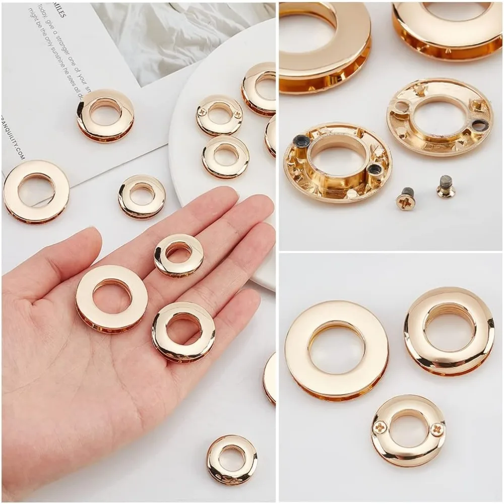 18pcs Alloy Eyelets Grommets, Metal Screw-in Together Eyelets 10.5/13.8/16mm Round Grommet Snap Hole O-Ring Bag Loop Connector