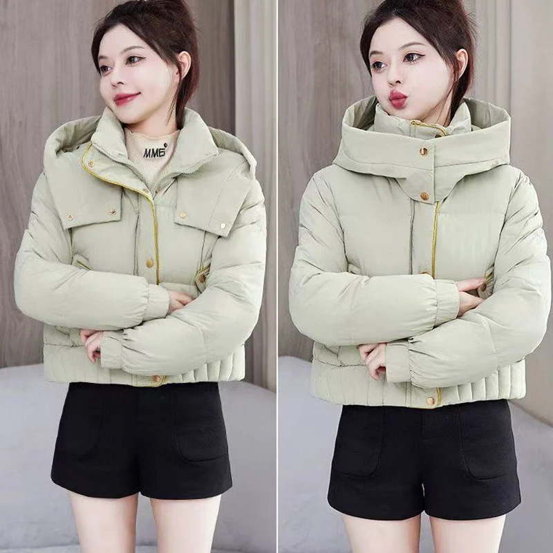 2025 Fashion Hooded Cotton Coat Bread Clothes Loose Thick Warm Parka Winter New Short Down Cotton-Padded Jacket Women's Outwear