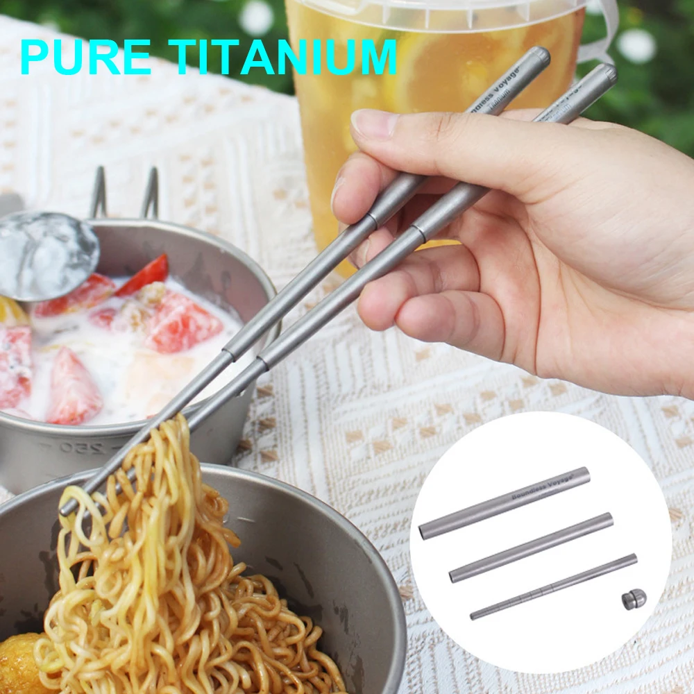 

Pure Titanium Folding Telescopic Chopsticks,Portable Detachable Outdoor Camping Travel Anti Slip Hollow Chopsticks Tableware