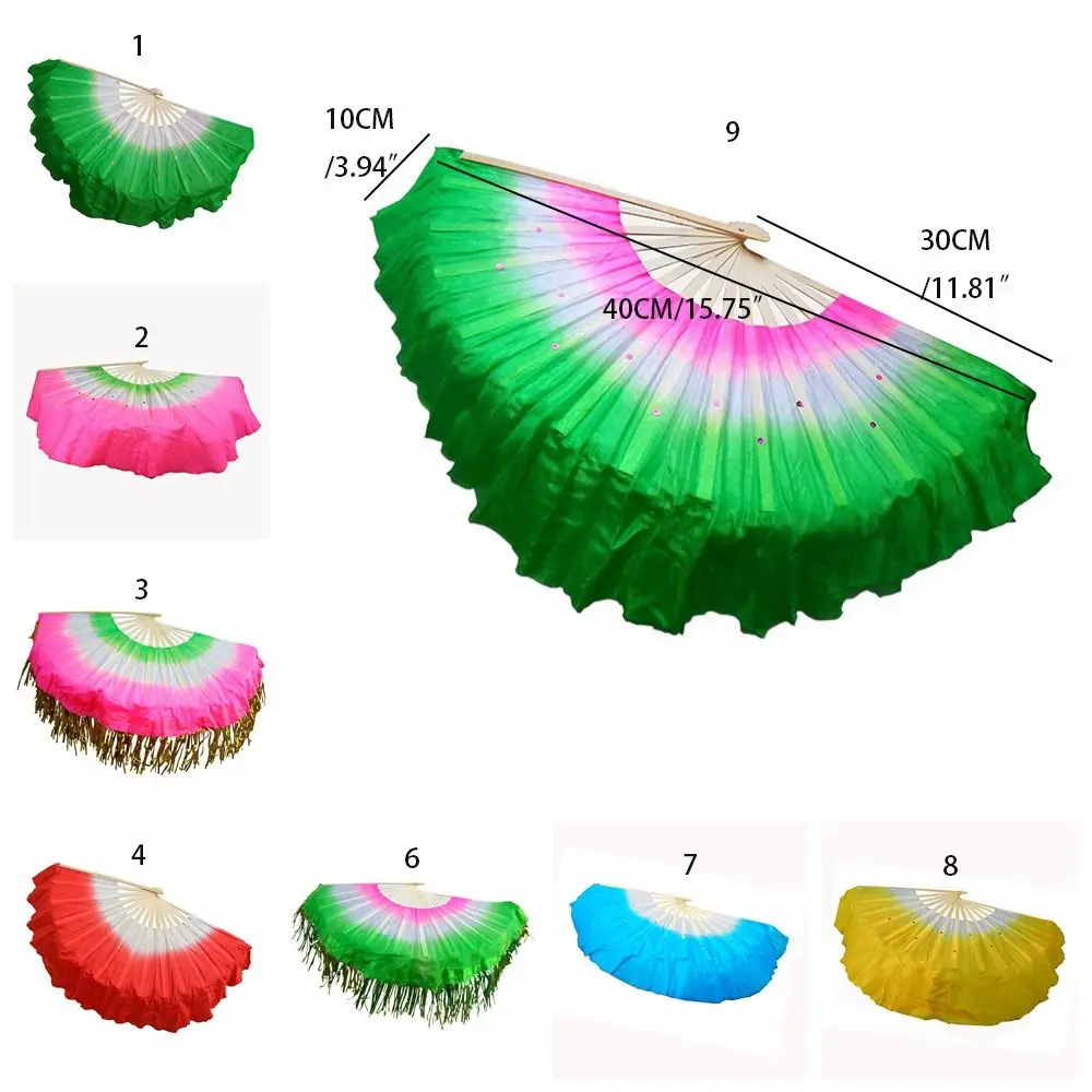 Fashion Handmade Yangko Dance Fan Half Circle Silk Classical Silk Veil Fan Chinese Style Belly Dance Fans Prop Fan