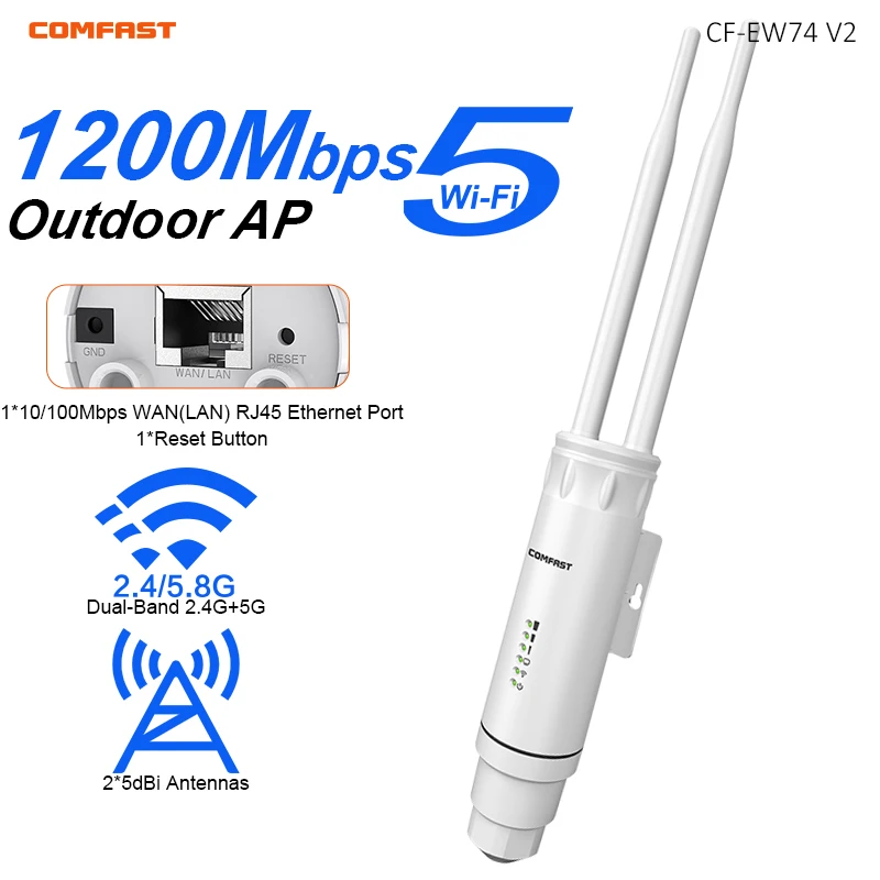 

Comfast AC1200 Outdoor Wifi Access Point Repeater AP Router 5Ghz +2G High Power Long Range Distance Wifi Antenna Street Extender