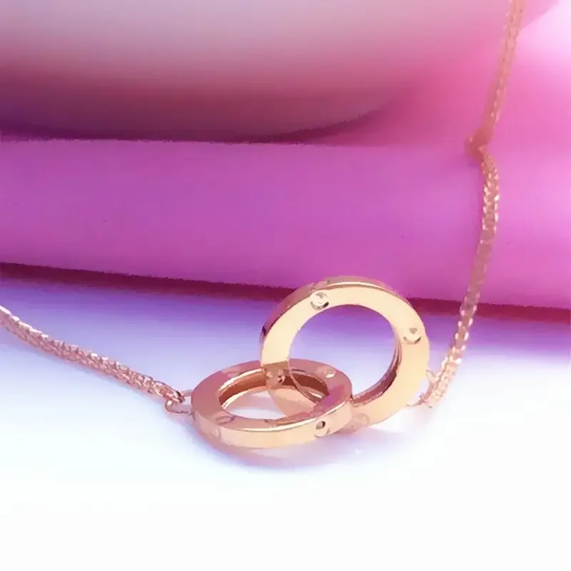 New in Simplicity plated 14K rose gold circular interlocking necklace 585 purple gold integrated clavicle chain jewelry