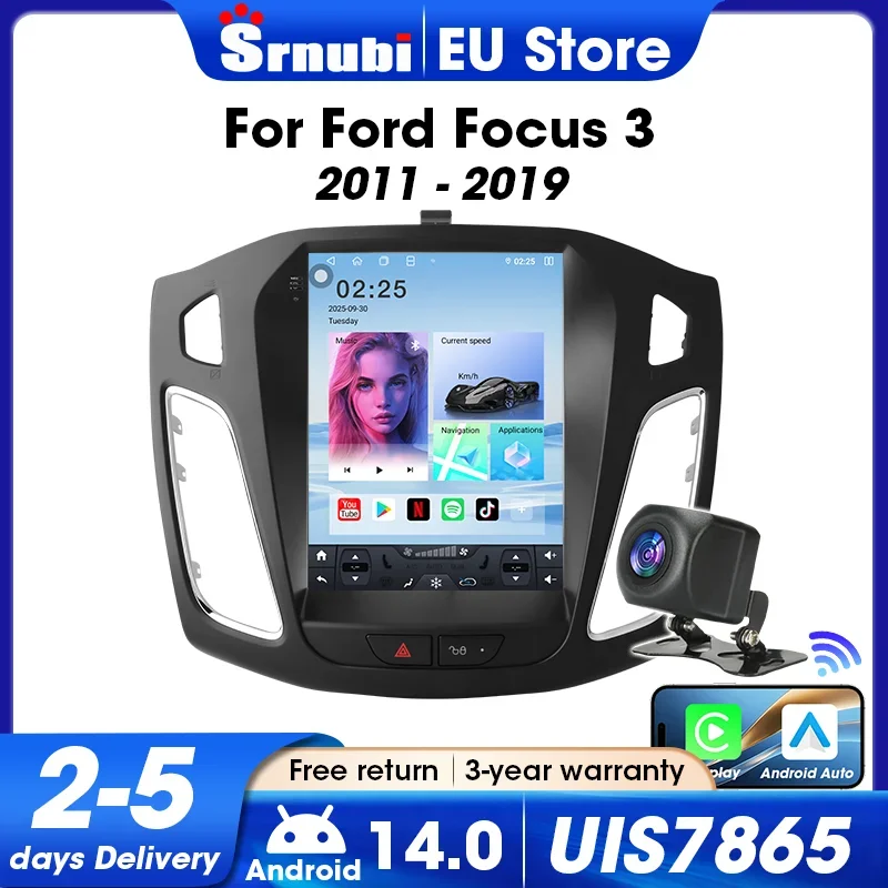 Android Autoradio 9 Zoll für Ford Focus 3 Mk3 2011-2019 Kabelloses CarPlay Android Auto GPS-Navigation Bluetooth FM RDS WiFi Multimedia-Player