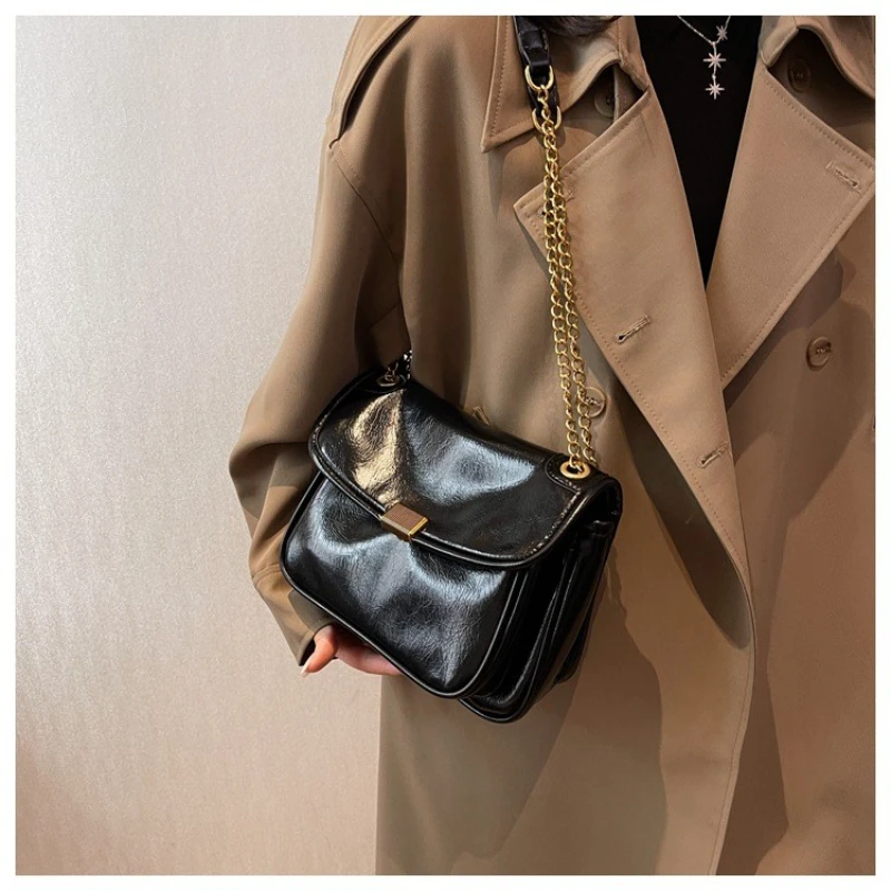 Vintage Brown Chain Bag New High Capacity Casual Simple Shoulder Bag PU Leather Commuter Crossbody Bag