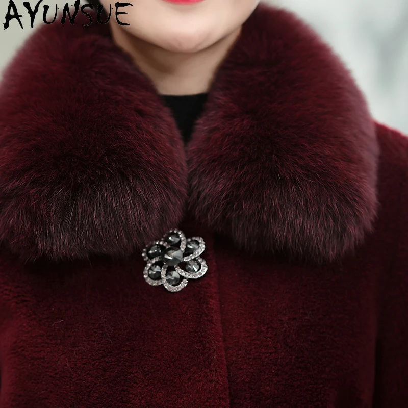 AYUNSUE Cappotto di lana 100% di alta qualità Donna 2025 Abiti invernali Cappotti di tosatura di pecore reali per donna Pelliccia composita Пegoьто Ж erotismoе