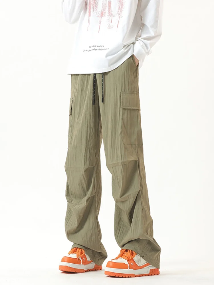 

American Style Loose Fit Straight Leg Cargo Pants Men's Spring New Style Quick Dry Paratrooper Pants Ironless Easy Care Casua...