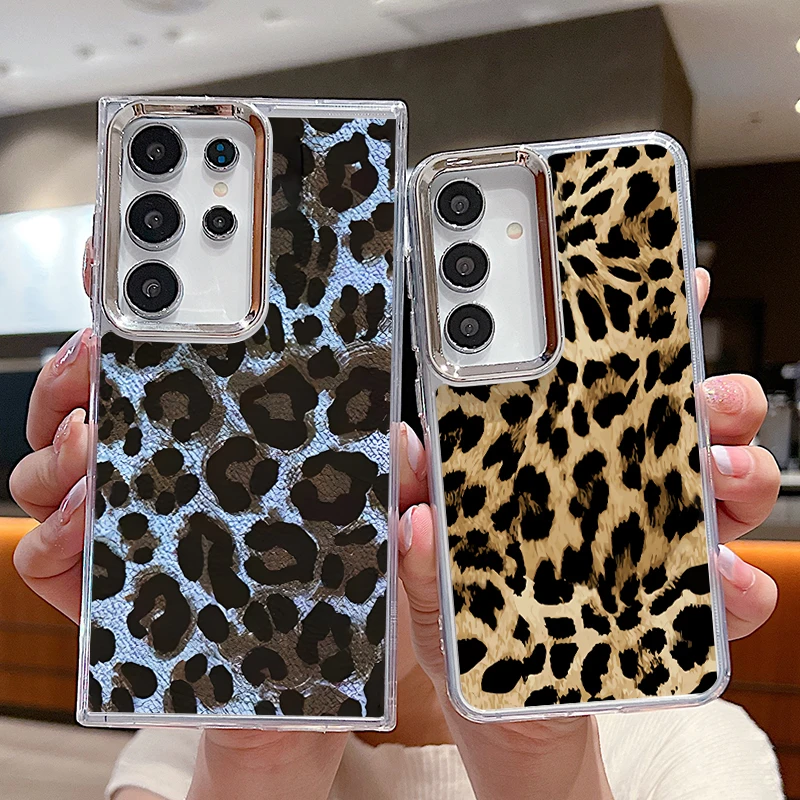 Leopard Print Phone Case For Samsung Galaxy S26 S25 S24 S23 Ultra S24 S25 FE A17 A57 A56 A16 A37 A36 Clear Soft TPU Back Cover