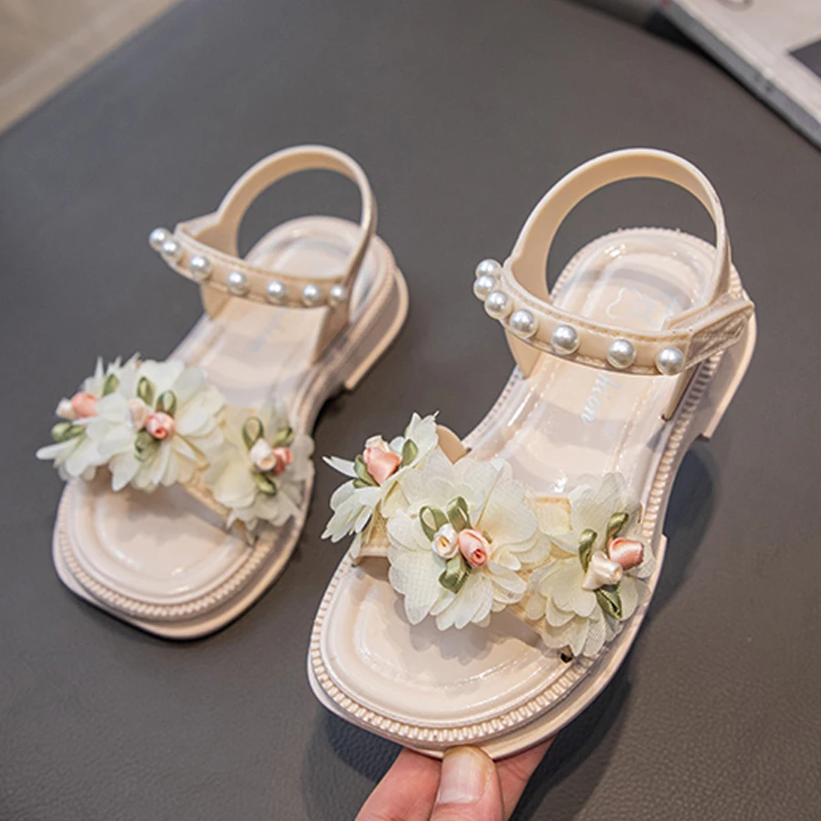 New Summer Sweet Flower Decoration Sandal For Aged 3-9 Girls Children Slippers Soft Non-slip Seabeach Flip Flops Kids Shoes