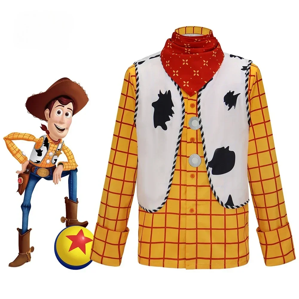 Beliebtes Anime Herren Sheriff Woody Cosplay Komplettset Cowboy-Hemd Weste Halloween Karneval Party Kostüm Auf Lager