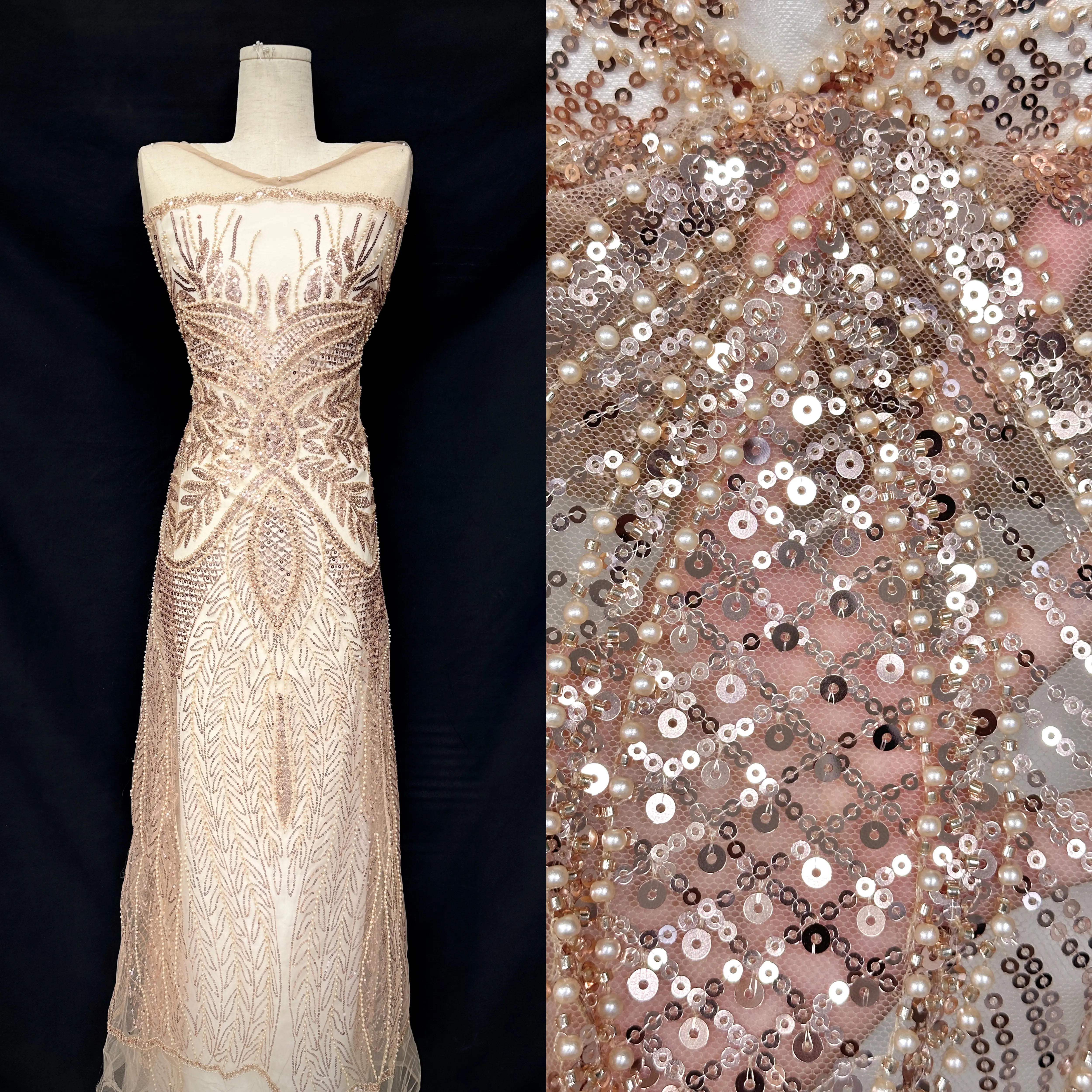 

Luxury Sequins Embroidery Lace Fabric For Bridal Party Dress Nigerian Sewing Embroidery Tulle Occasions Celebrants 5 Yards
