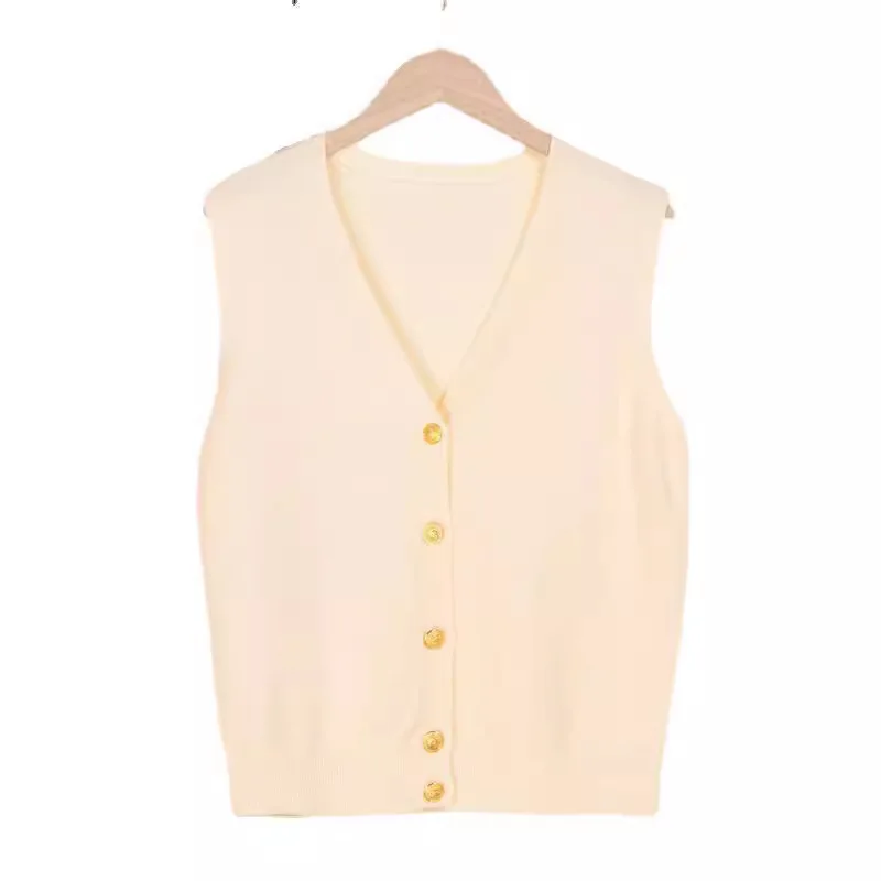 

Apricot Spring Autumn Day Department Style V-neck Knitted Waistcoat For Women With Folded Camelot Sweater Vest For Women