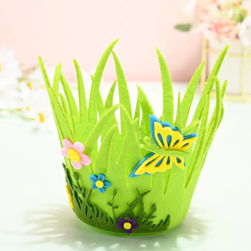 Desktop Ornament Non Woven Easter Decoration Ornament Cute Portable Round Basket Creative Funny Storage Basket Snack Tray