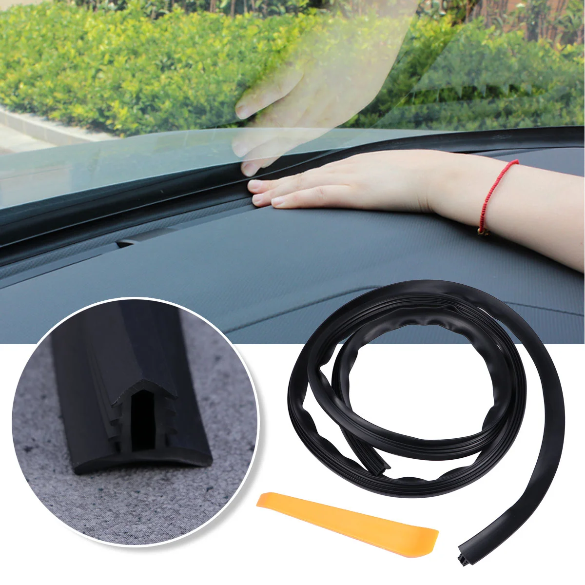 16 Meters Auto Windshield Trim Seal Strip Line DIY Decoration Flexible Gap Filler with Tool (Black)