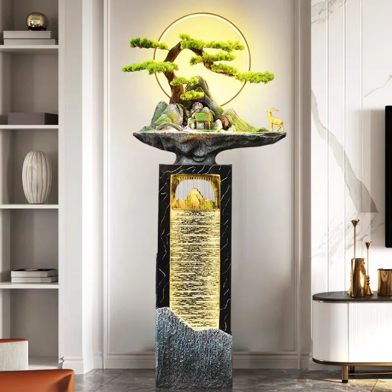 Chinese-style running water fountain ornament, living room tea room rockery landscape, balcony office interior decoration