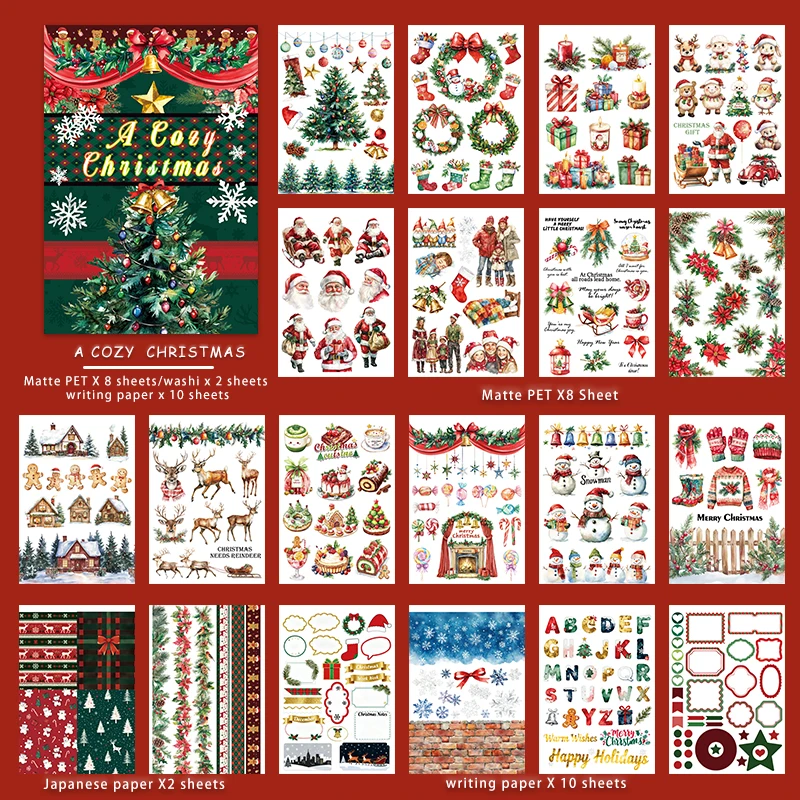 

20 Sheets/book Vintage Christmas Festival Decor Landscape Sticker Book Creative DIY Journal Material Collage Stationery