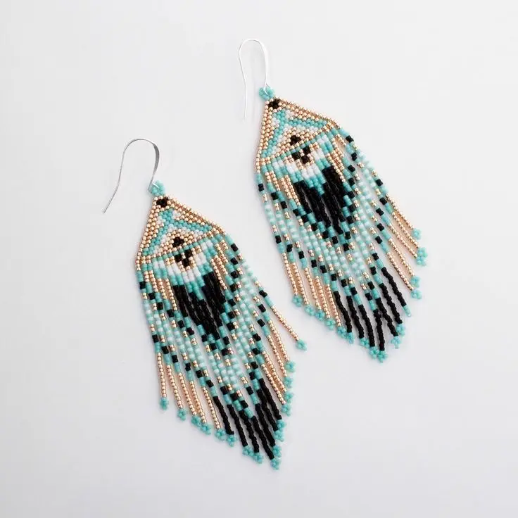 ZGMXR Rice bead earrings Geometry Simple Hand-woven Alloy Arrow Irregular female Bohemia Tassel Pattern Beaded earrings