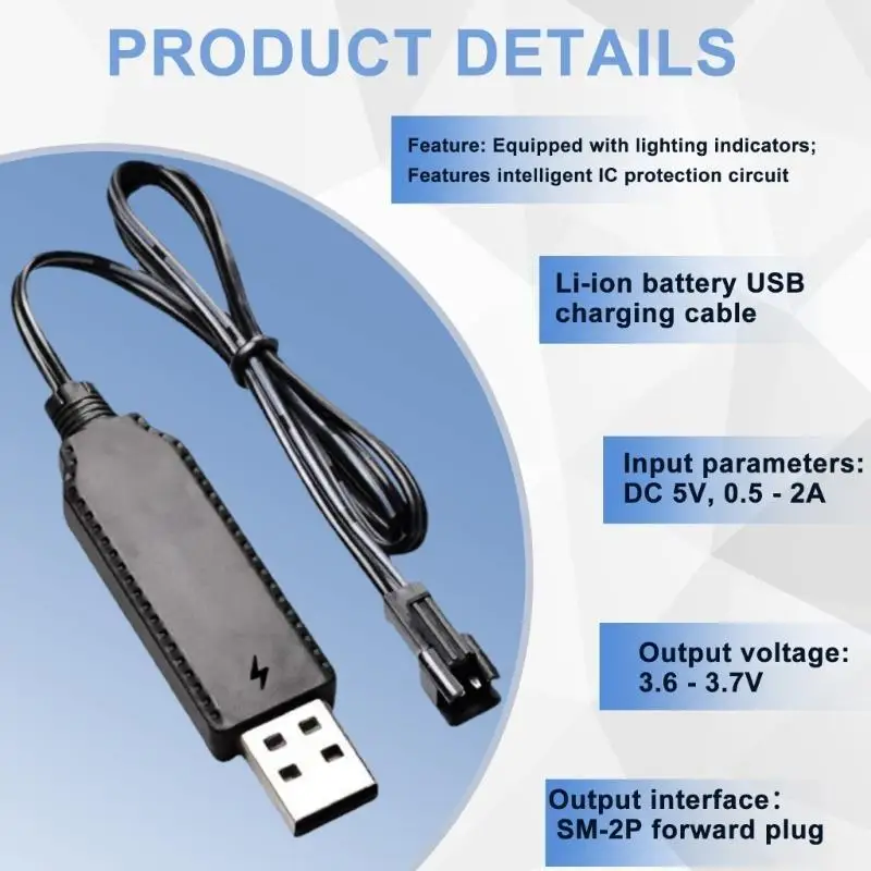 R53C USB-Schnittstellen SM2.0 2P 3,7 V Batterieladekabel mit intelligentem IC-Chip und LED-Licht für Auto- und Flugzeugteile – Detail 8