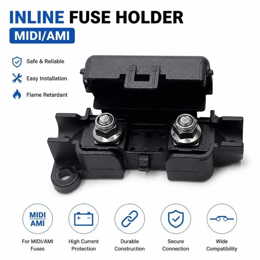 1Pcs MIDI/AMI Inline Fuse Holder 30A-200A PA66 Strip Fuse Holder Splashproof Fire Retardant Fuse Box for Car Fuse Replacement