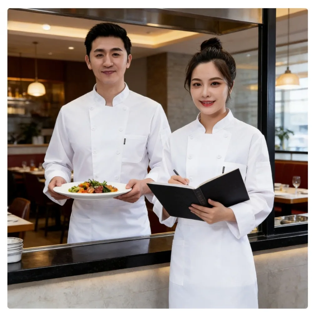 호텔 레스토랑 요리용 셰프 유니폼 남녀공용 순백색 주방 작업복
