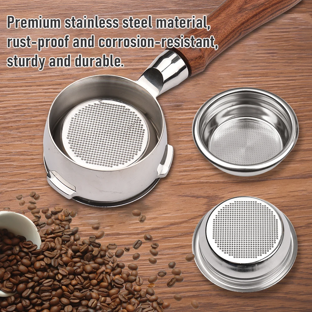 58mm 3 Ears Bottomless Portafilter Wooden Coffee Handle Cup Filter Basket Replacement for Barsetto BA101 BA102 Calphalon Temp IQ