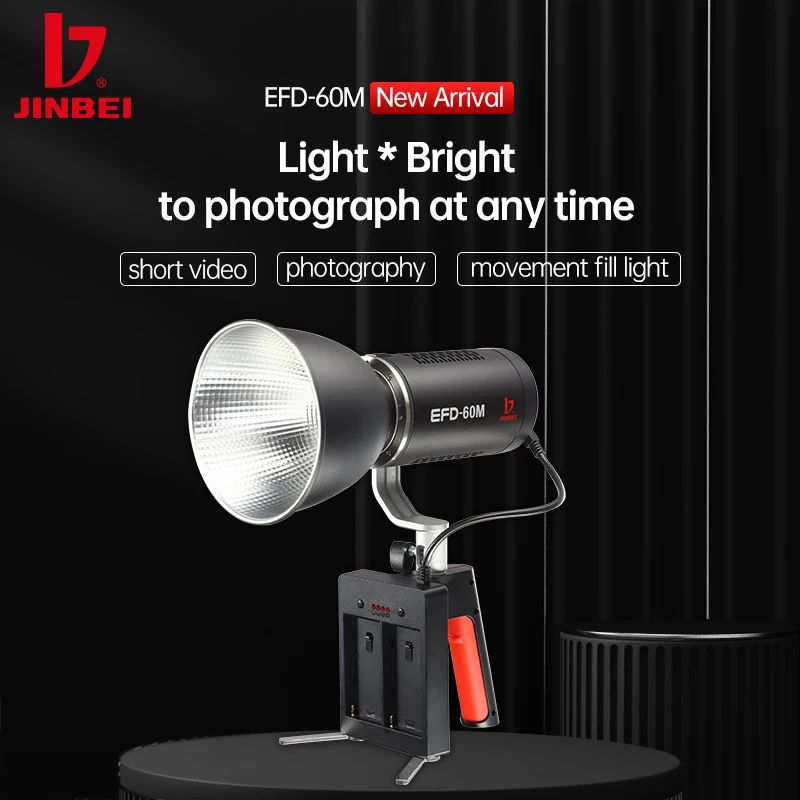 Luz de Vídeo LED JINBEI EFD60M 60W com Alça, Iluminação Contínua para Entrevistas ao Ar Livre, Equipamento Portátil de Fotografia