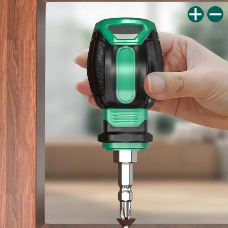 P9FB Mini Short Handle Screwdriver 2 In 1 Interchangeable Bits Retention Easy Storage