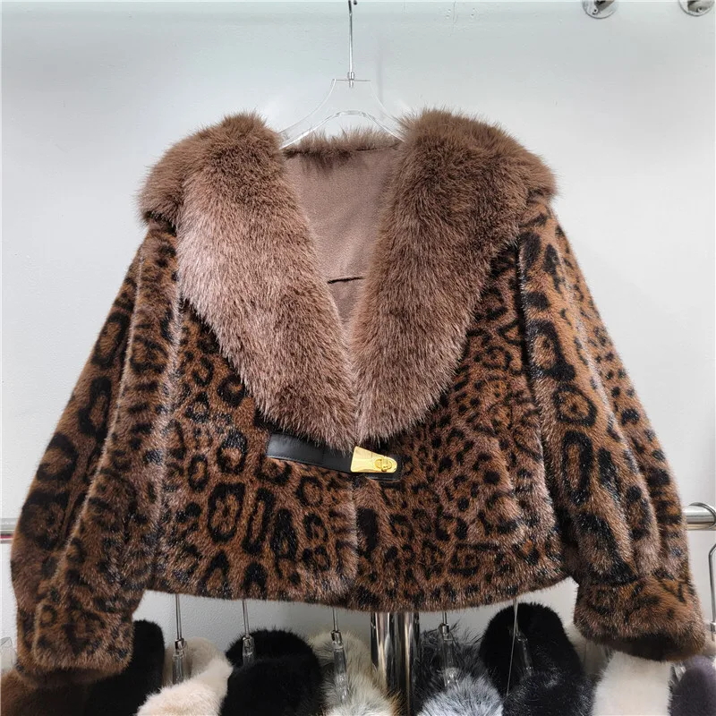 DEAT Women\'s Faux Fur Coat Lapel Loose Leopard Pattern Single Buckle Thick Luxury Plush Jackets 2024 Autumn New Fashion 29L8535