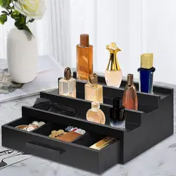 Black Perfume Organizer Perfume Rack Organizer 3 Tier Display Riser Stand Wooden Fragrances Shelf With Drawers For Watches