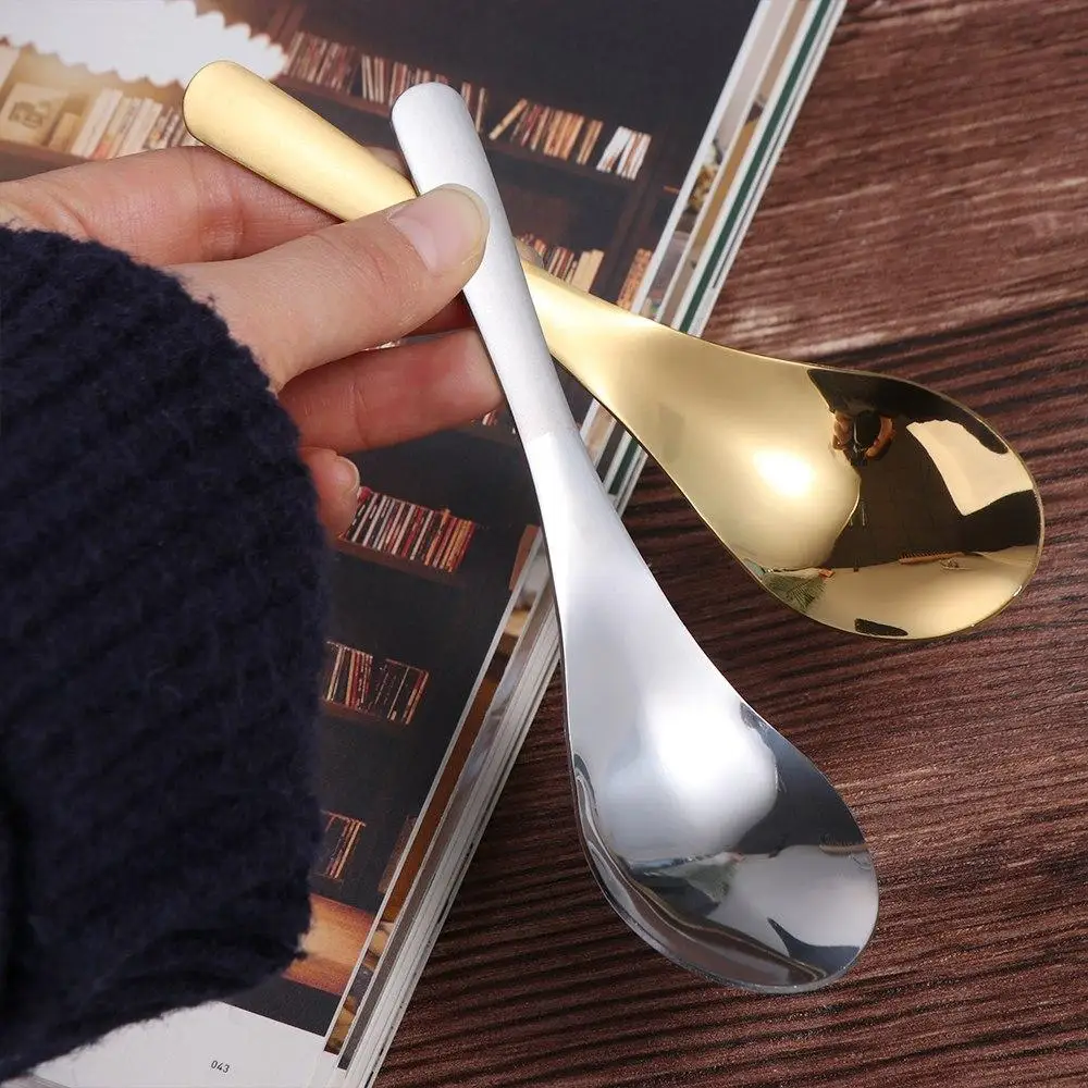 

Polished Stainless Steel Spoon Tableware Mirror Long Handle Soup Spoons Non-slip Anti-scald Rice