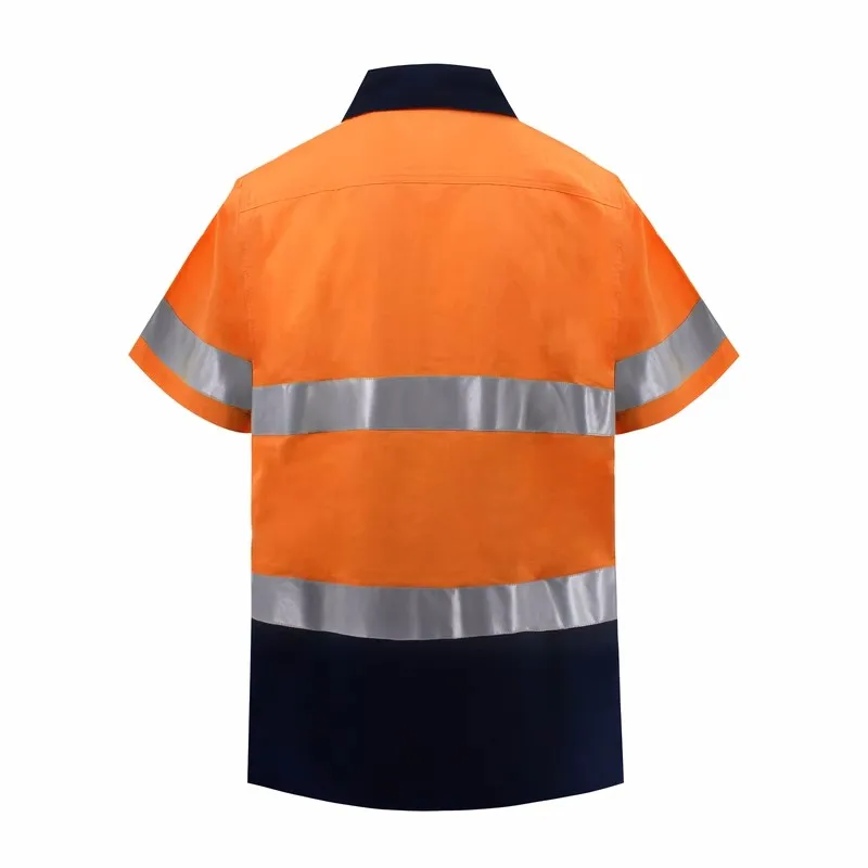 Safety Shirts for Men Short Sleeve Hi Vis Workwear Shirt Cotton Summer Reflective Work Shirt