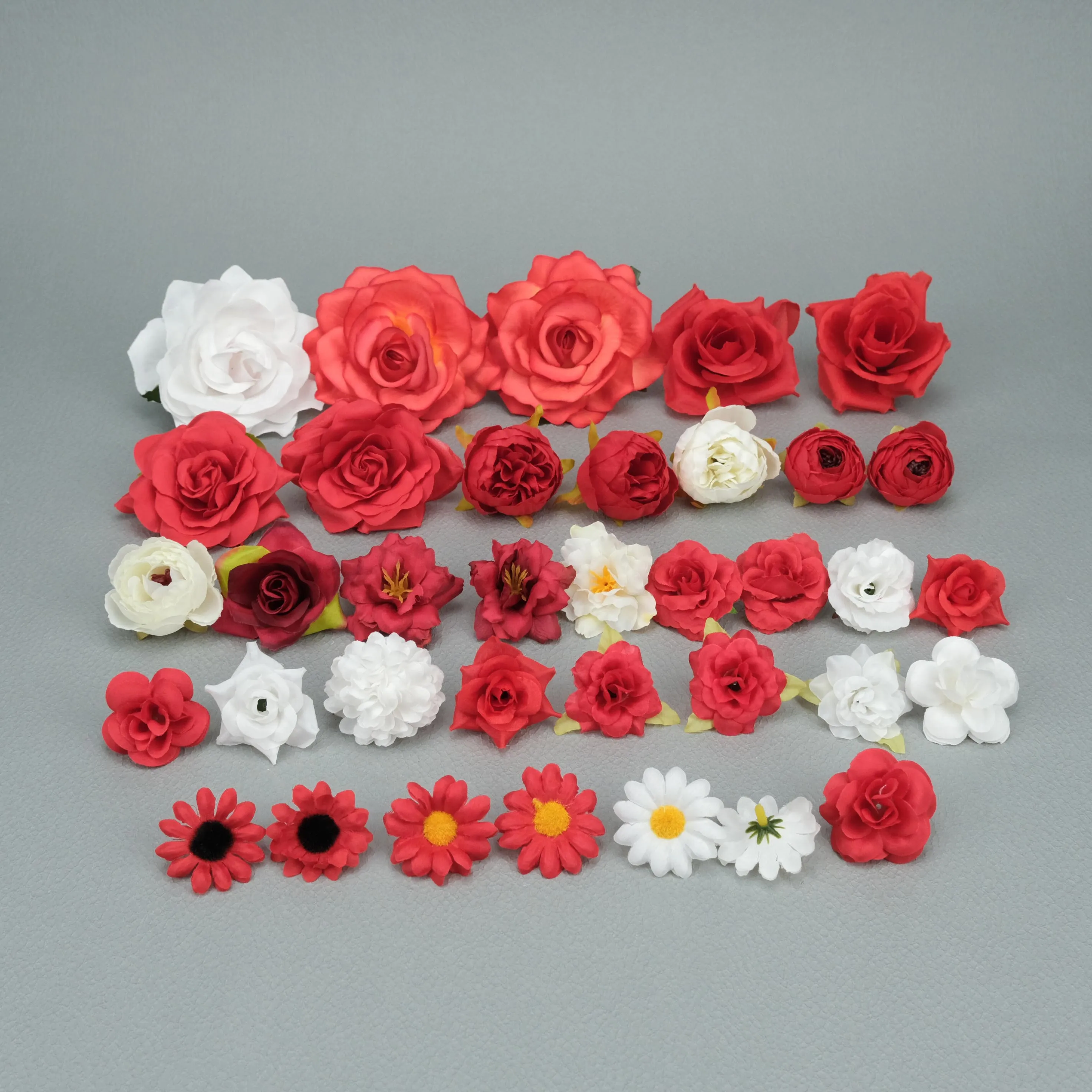 Artificial Silk Red Flower Head Combo 36Pcs/Set White For DIY Corsage Hairclips Hairband Crown Decor Accessories Fake rose