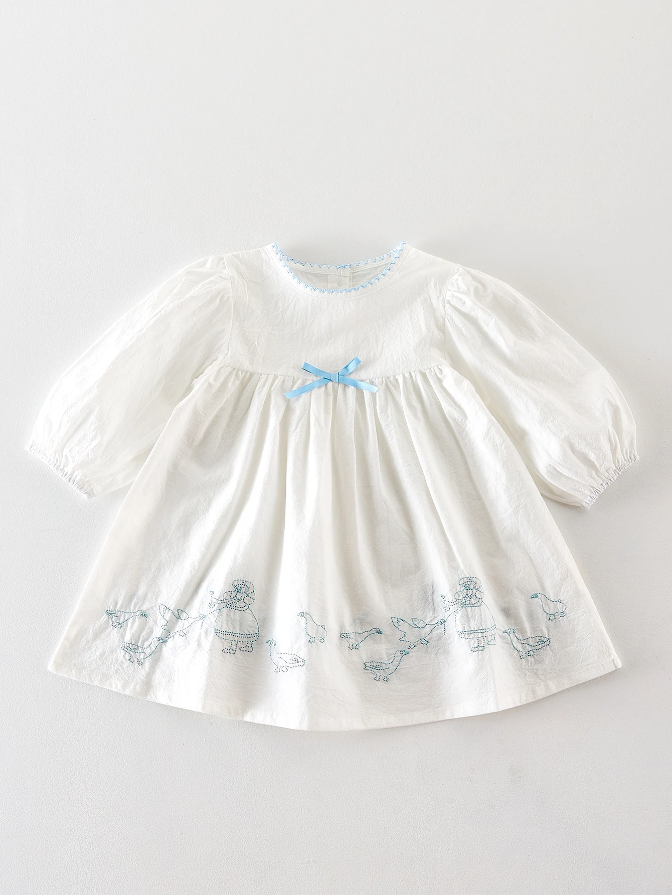 Autumn long-sleeved dress for baby girls, sweet embroidered bow dress, princess dress for going out