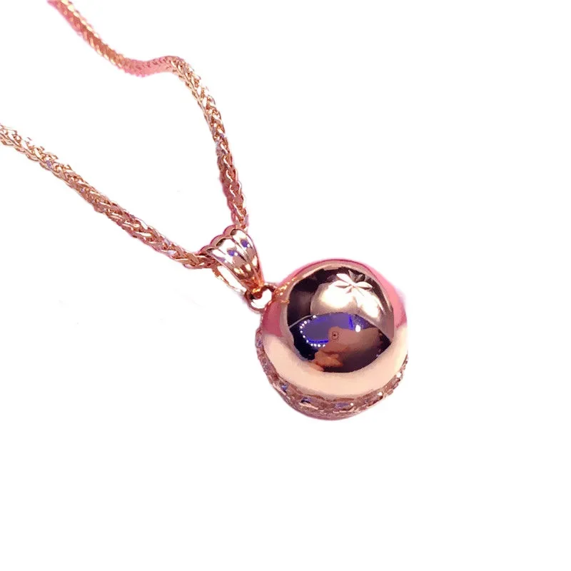 Classic 585 Purple Gold Pendant for women Simple and Shiny Plated 14K Rose Gold Ball bead Necklace clavicle chain Jewelry