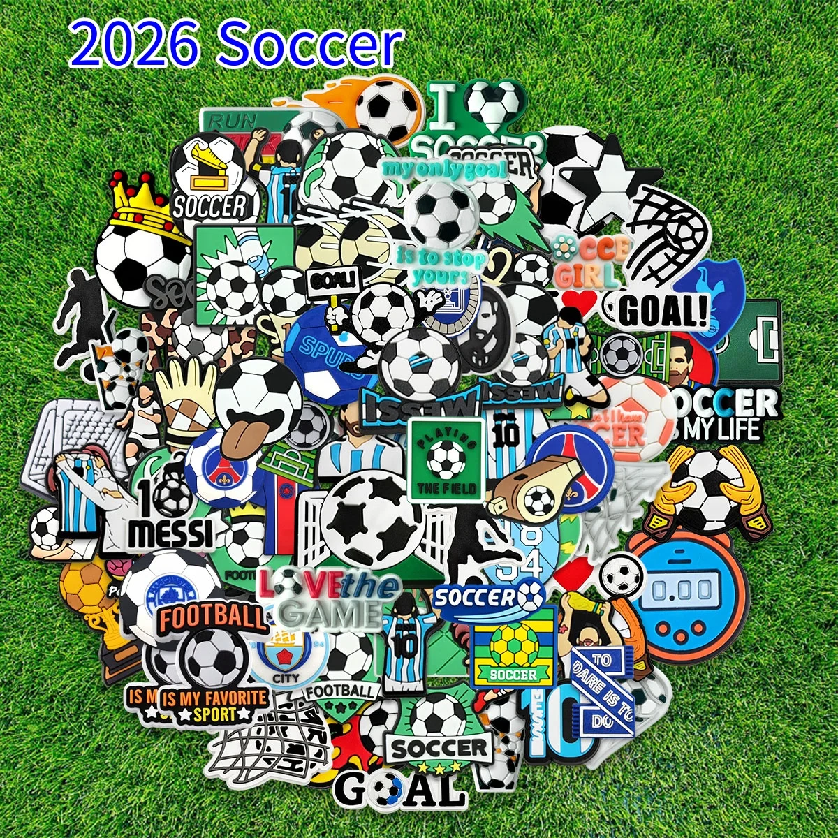 

50, 100, 200 шт. случайных украшений для обуви в виде футбольных мячей для мальчиков и мужчин, милые шармы для обуви, аксессуары для спортивных мероприятий 2026 года (для футбольных фанатов 2026 года)