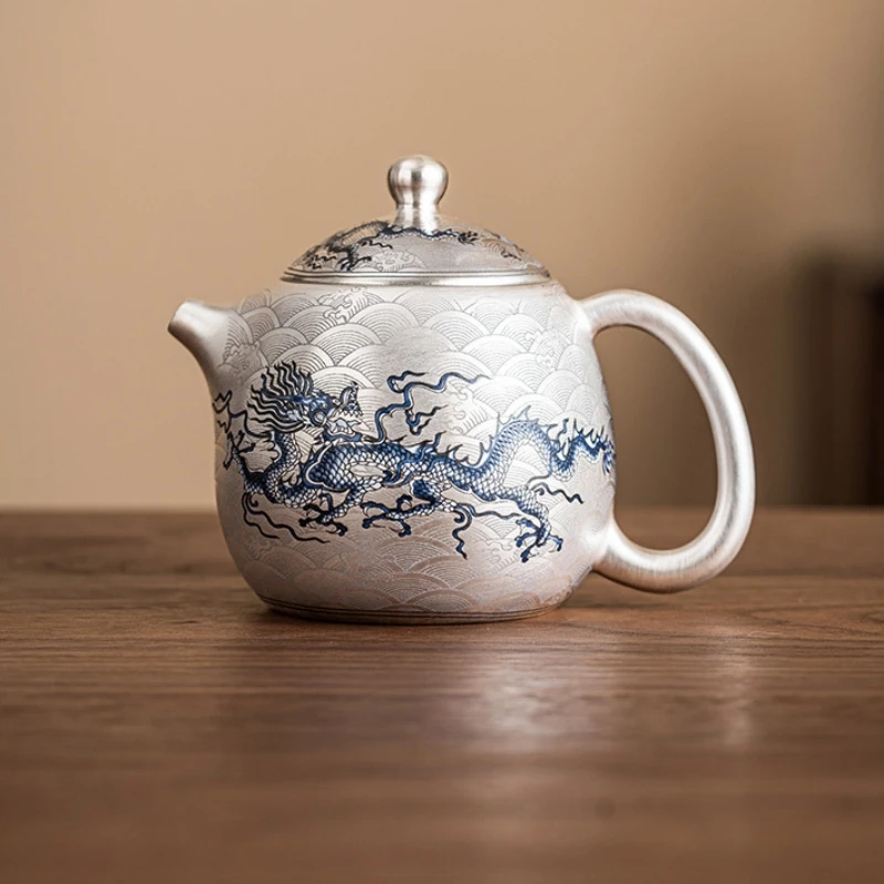 Silver Plating Chinese Porcelain Dragon Kettle Teapot Tea Ceremony Set Milk Oolong Tea Tie Guan Yin Teaware Type Lily Deng